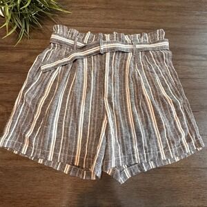 Banana Republic Womens Linen Blend Black Stripe Paper Bag Waist Shorts Size
14